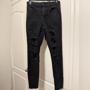 American Eagle Outfitters Black Distressed Curvy High Rise Jegging